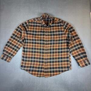 Consensus Men's Brown Plaid Button Down Long Sleeve Flannel Shirt Large